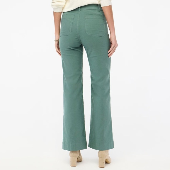 J. Crew Lizzie Linen Cotton High-rise Patch-pocket Wide Leg Pant Green Size 35 - Picture 2 of 15